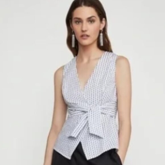 BCBGMaxAzria Ikat Striped Faux Wrap Top S NWT - Picture 2 of 16